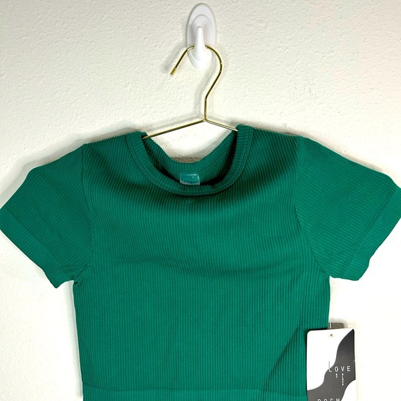 Love Poem Women Cropped Ribbed Tee Green Short Sleeve Y2K Trendy Fitted Top S/M - Picture 4 of 8